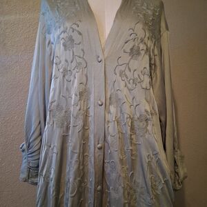 Zara Sage Green Embroidered Duster